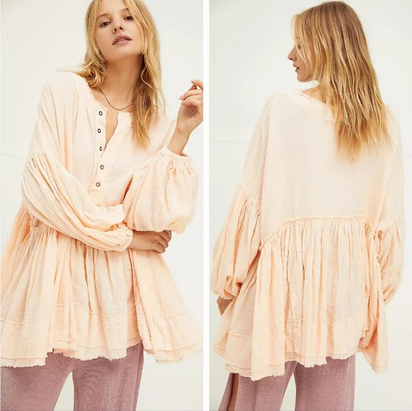 Free People Keeping It Cool Pullover Peach Oversized Size M - Picture 2 of 10